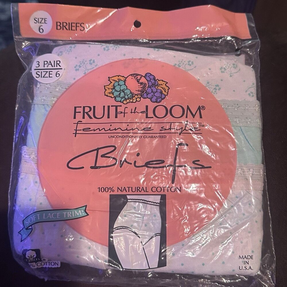 Vintage 1990 Fruit Of The Loom Feminine Style Briefs Panties 3 Pack Size 6